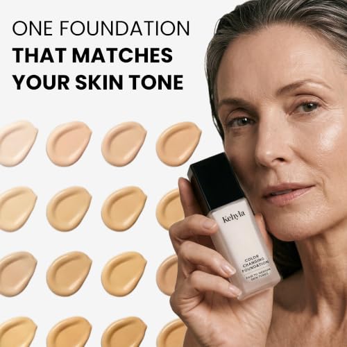 Kehyla Beauty™ Color Changing Foundation for Mature Women, Self-Adjusting Lightweight Full Coverage Formula for Fair to Medium Skin Tones, Hydrating &amp; Blurring, Long-Lasting Natural Finish, 30ml