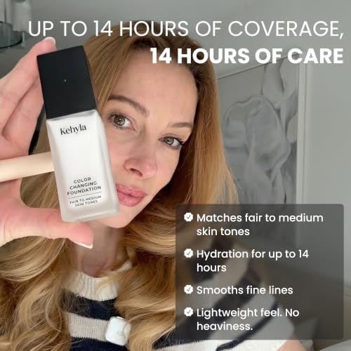 Kehyla Beauty™ Color Changing Foundation for Mature Women, Self-Adjusting Lightweight Full Coverage Formula for Fair to Medium Skin Tones, Hydrating &amp; Blurring, Long-Lasting Natural Finish, 30ml
